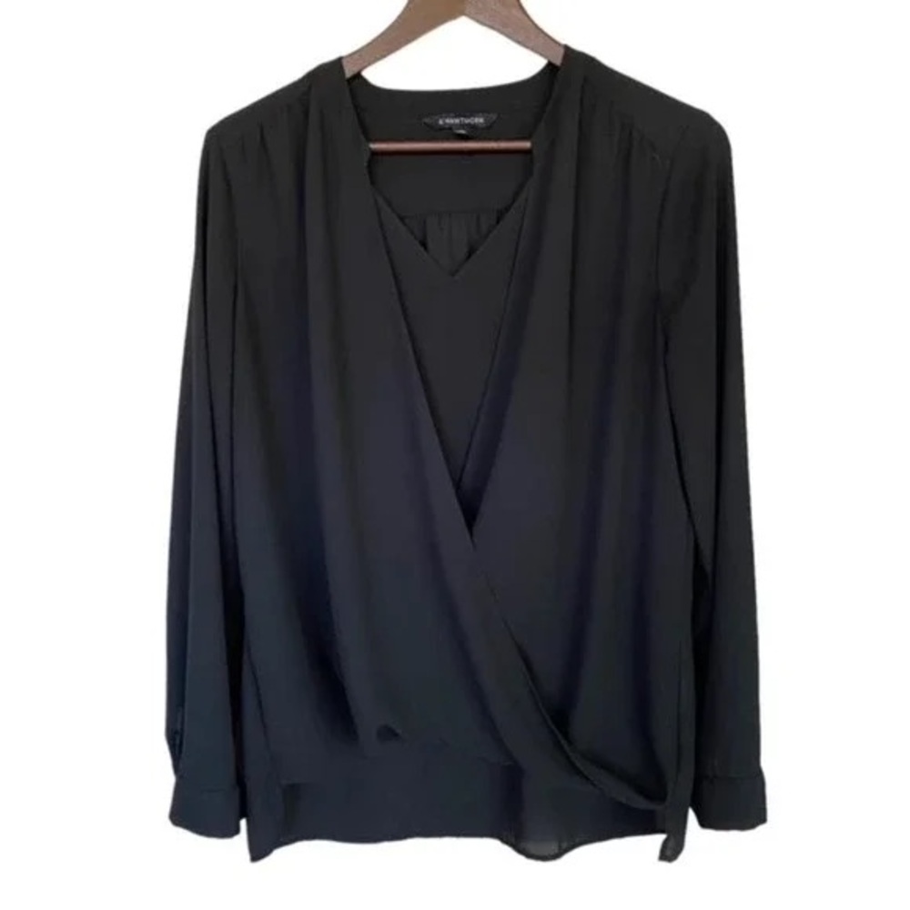 41Hawthorn Black Faux Wrap Blouse Large